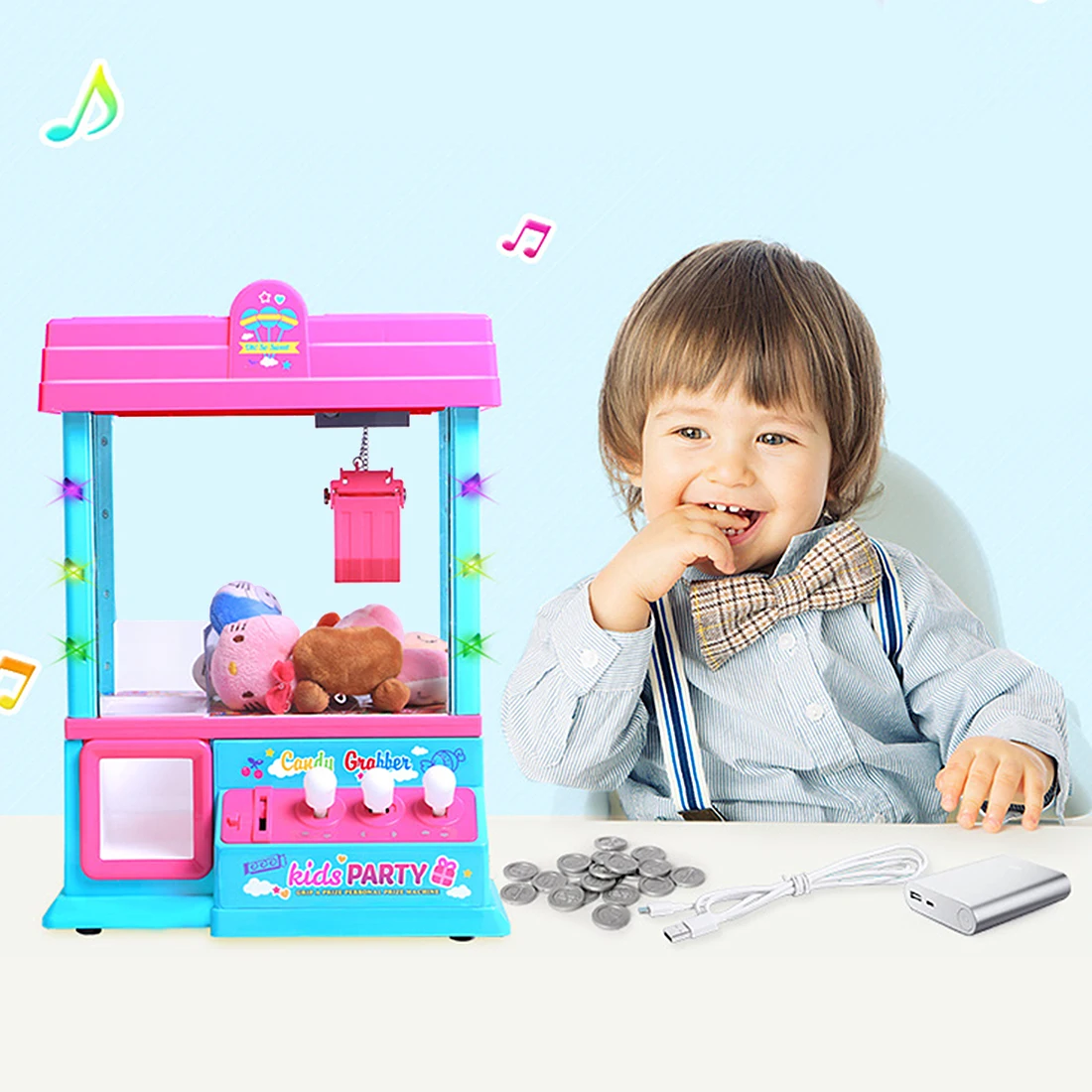 

Big Size Coin Operated High Simulation USB Mini Slot Machine Electronic Claw Toy Machine with Music Light Party Toys