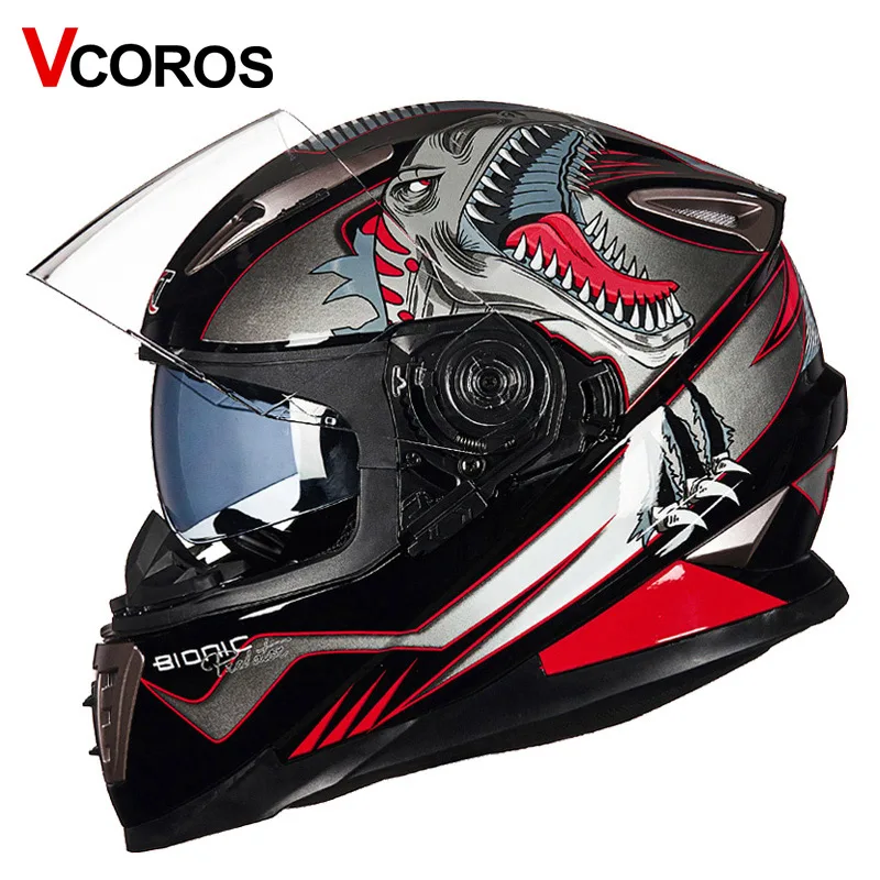 Vcoros бренд Полный лица moto rcycle шлем Модные мужские и женские двойные линзы moto rbike шлем с внутренним солнцезащитным козырьком moto шлемы