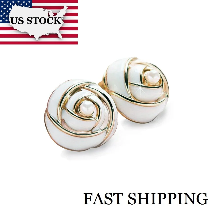 

USA STOCK Uloveido Rose Flower Stud Earrings for Women Silver 925 Enamel Earings Rose Gold Color Wedding Gift with Box 40% LR165