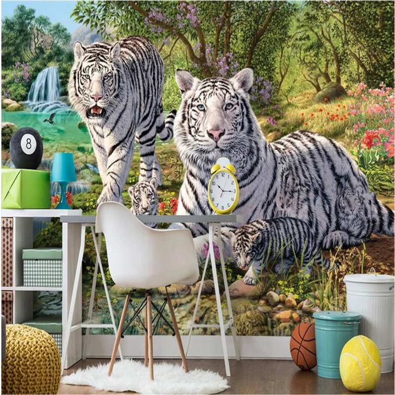 

Custom photo 3d wallpaper Non-woven mural Green forest white tiger decoration painting 3d wall murals wallpaper for walls 3 d