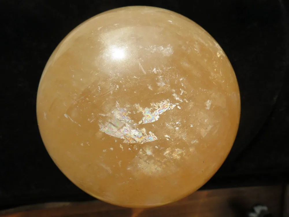 

ddh001718 rainbow natural yellow calcite quartz crystal sphere ball