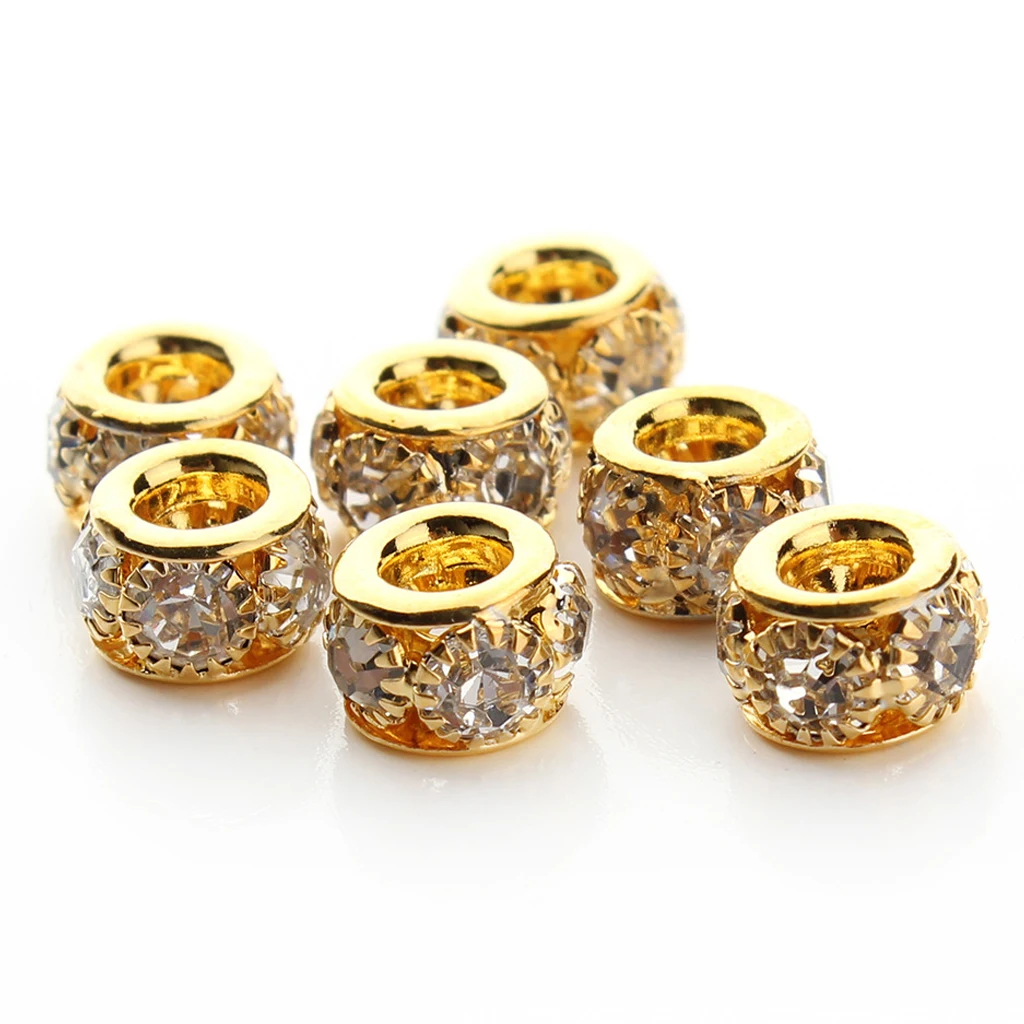20PCS Big Hole European Beads Rondelle Rhinestone Loose Spacer Crystal Beads Fit Necklace Bracelet DIY Finding
