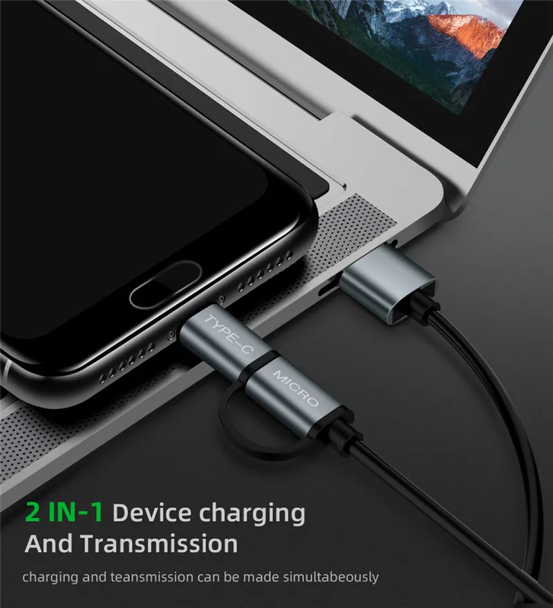 2 в 1 USB кабель для передачи данных для samsung Быстрая зарядка Micro usb type C зарядное устройство мобильный кабель для зарядки телефона для Xiaomi huawei Honor