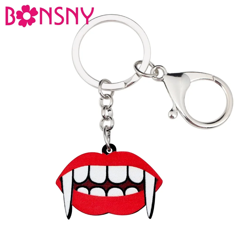 

Bonsny Acrylic Halloween Red Lips Vampire Key Chains Keychain Rings Fashionable Punk Jewelry For Women Girls Lady Bag Car Charms