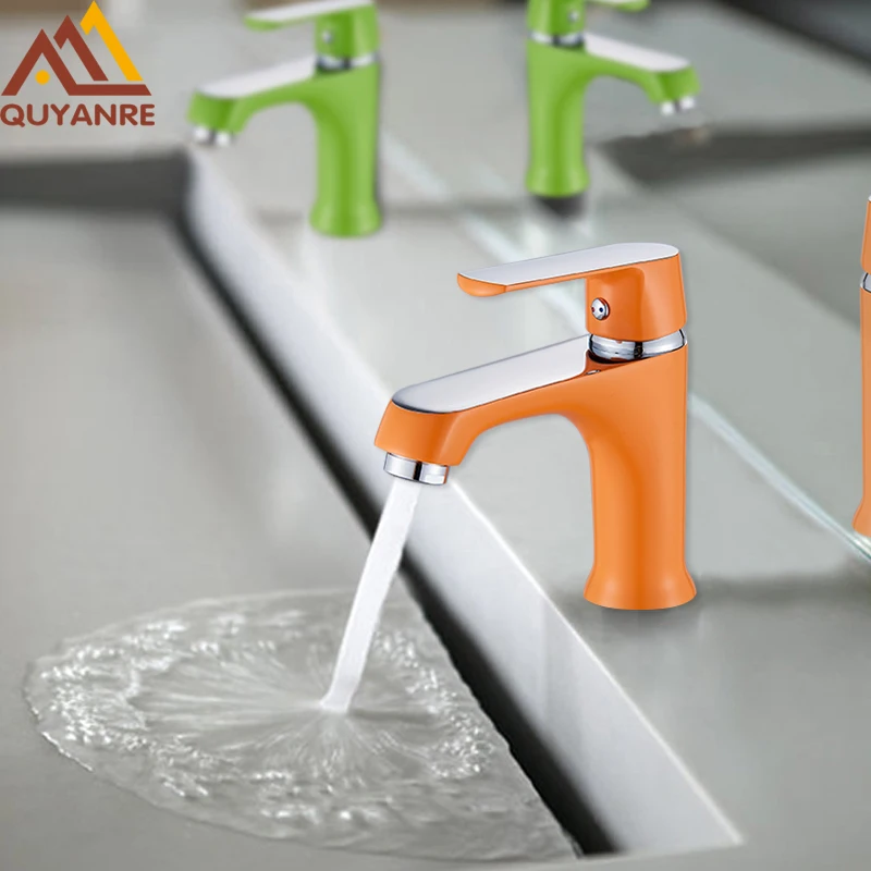 

Quyanre Innovative Fashion Style Home Multi-color Bath Basin Faucet Cold and Hot Water Taps Green Orange White bathroom mixer