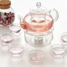 600 мл термостойкий стеклянный чайный набор/чайник, чайный набор, включая 6 двойных чашек+ грелка+ 5 свечей, стеклянный чайный горшок