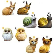 Creative Solar Auto Night Light Owl Snail Rabbit Resin Statue Indoor Outdoor Home Office Garden Party Decoration Ornament Gift