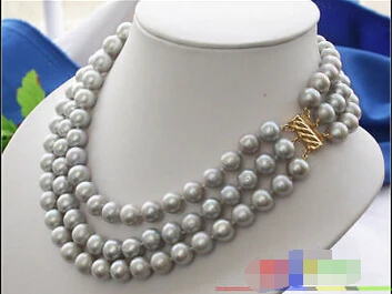 

HOT## Wholesale FREE SHIPPING >>> BEAUTIFUL AA+++ 3ROW 11MM ROUND GRAY FRESHWATER PEARL NECKLACE