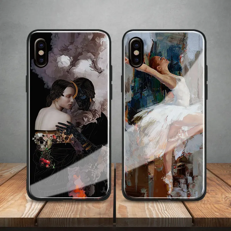 Aesthetics girl Abstract pattern Tempered Glass Soft Silicone Phone