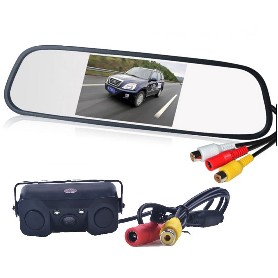 

4.3 inch LCD Car Rearview Mirror Monitor Video Parking+3in1 Video Parking Assistance Sensor Backup Radar With Rear View Camera