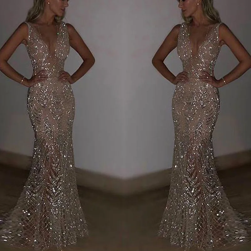 U-SWEAR New Mermaid Sequins Golden Evening Dress Long Prom Party Dresses Evening Gown Formal Dress Women Elegant Robe De Soiree