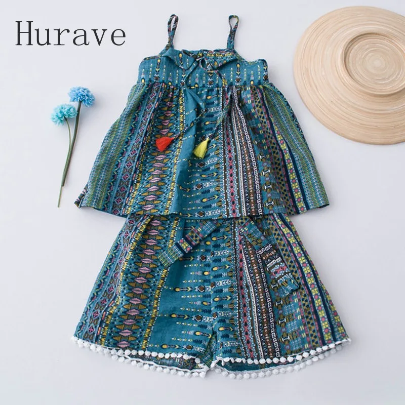 

Hurave 2017 Casual Style Girls Sets Geometric Shirt+Shorts For Kids Summer Fashion Children Clothing Cotton Clothes Sets