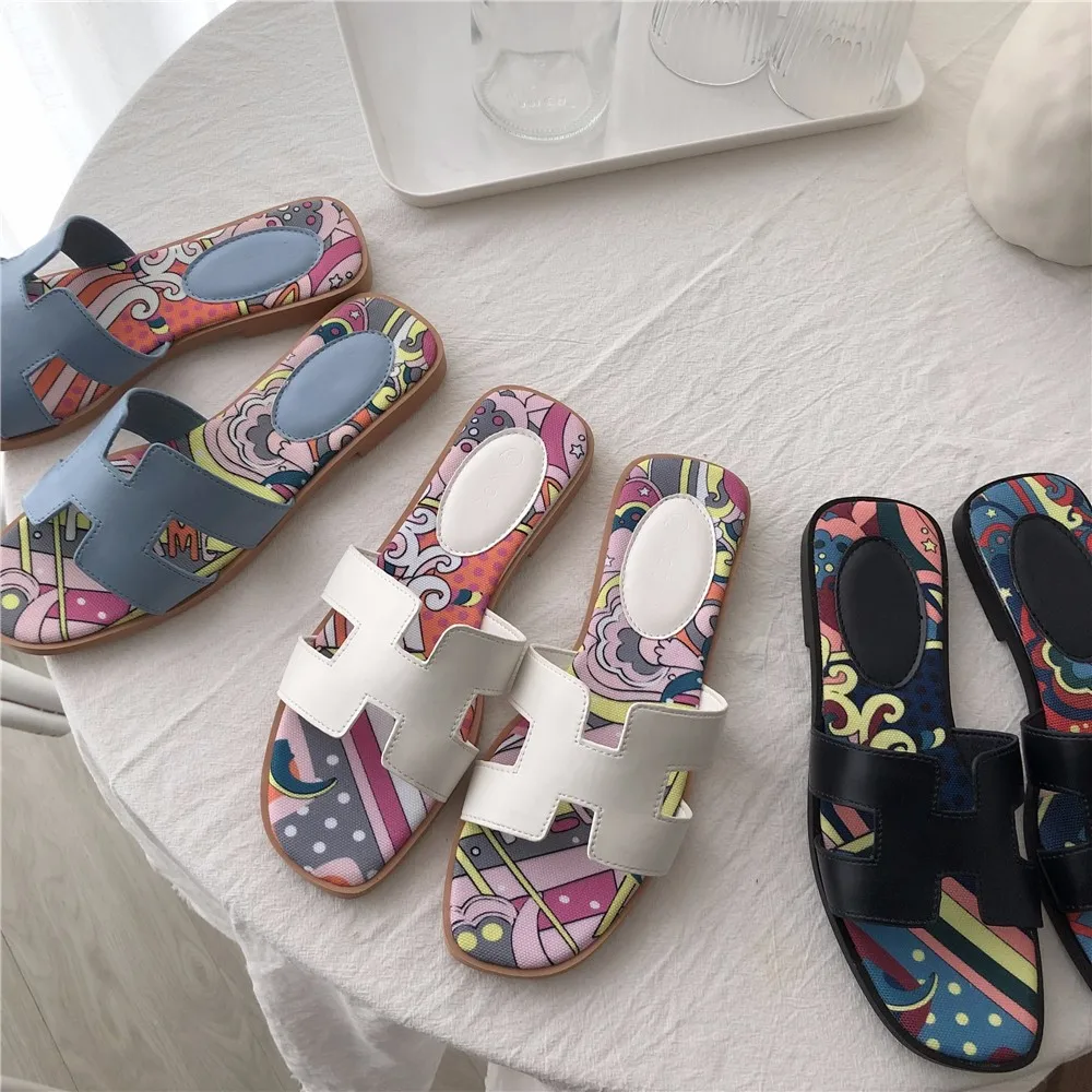 

EABXZ Europe and US street Pat H drag woman 2019 Summer new Slippers casual flat bottom one word slippers foreign flip flops