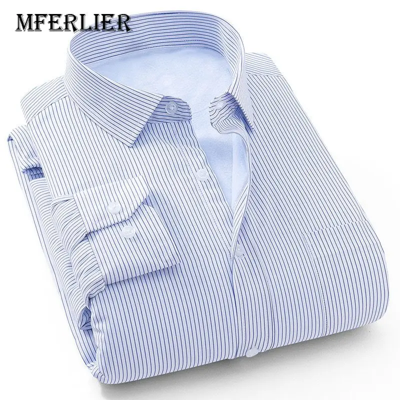 MFERLIER, мужские рубашки, 5XL, 6XL, 7XL, 8XL, обхват груди 136 см, зима, осень, большой размер, длинный рукав, сохраняющий тепло, плюс размер, повседневные рубашки для мужчин - Цвет: M2-719