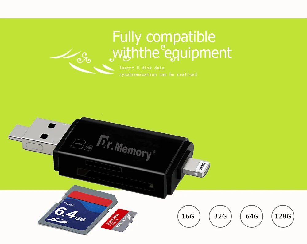 Dr. Memory 3 в 1 устройство для чтения карт памяти для Lightning/Micro/USB 2,0 Micro SD Card/TF карты OTG Reader для iPad/iPhone Card Adapter