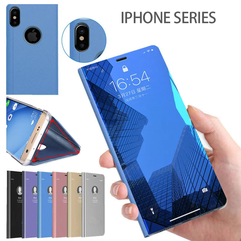 Прозрачный флип чехол для iphone XS Max XR X 8 7 6S 6 Plus зеркальная кожа + подставка iPhone