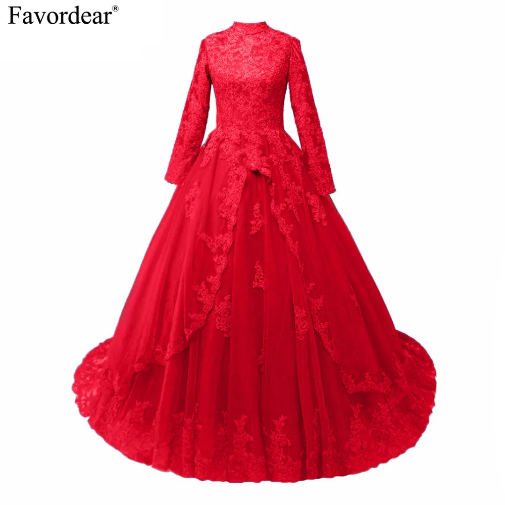 Peacock-High-Collar-Lace-Ball-Gowns-Bridal-Dress-Custom-Made-Long-Sleeve-Lace-Princess-Muslim-Wedding (3) 