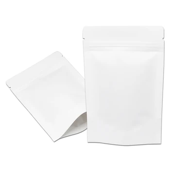 

200 Pcs/lot White Kraft Paper Zip Lock Packing Bag For Tea Coffee Powder Snack Food Storage Zipper Ziplock Pouch Paper Pack Bags