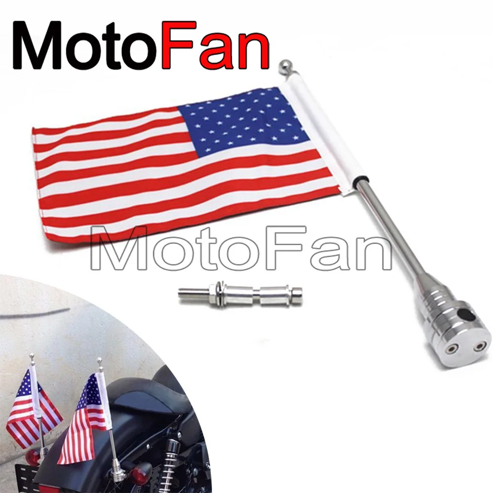 Chrome Poteau de drapeau + United States Drapeau Moto M/ât de drapeau avec drapeau pour Harley Davidson Honda Suzuki Yamaha