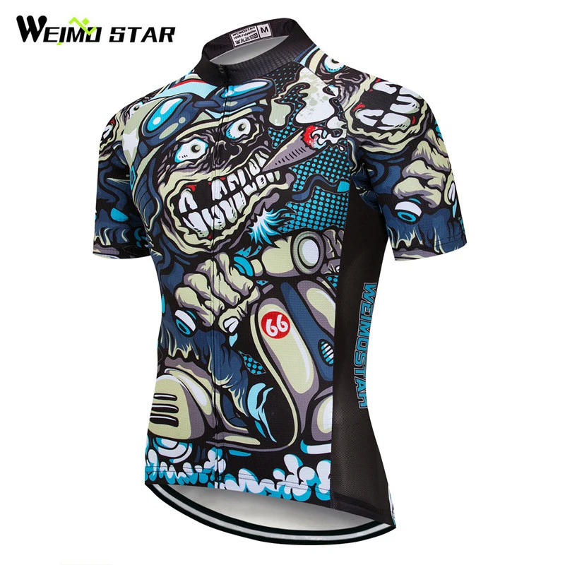 Weimostar Printing Skull Cycling Jersey Shirt Men Summer Mtb Bike