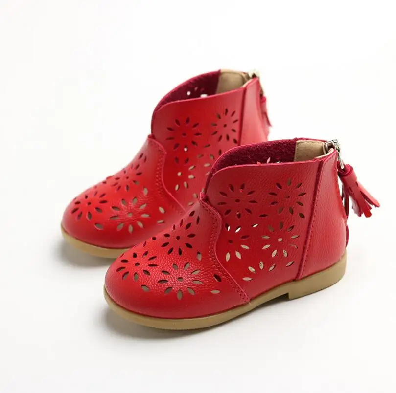 

Kids Summer New 2018 Fashion Zipper Girls Short Boots Hollow Little Girl Princess Leather Boots Shoes For Children 1 3 8 Year 30