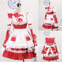 V-1205 Roten langhülse baumwolle Süße Schule Lolita Kleid/viktorianischen kleid Cocktailkleid/halloween-kostüm US6-26
