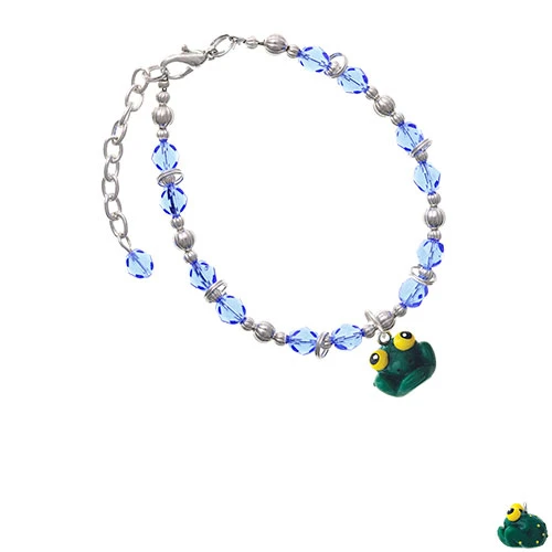 Resin Big Eyed Frog Light Blue Beaded Bracelet