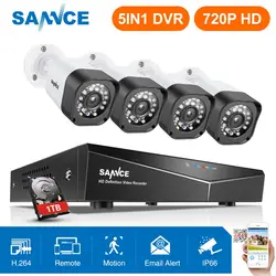 SANNCE DVR комплекты 4CH 720P HD CCTV камера видеонаблюдения Система наблюдения Всепогодная наружная камера видеонаблюдения 1200TVL комплект