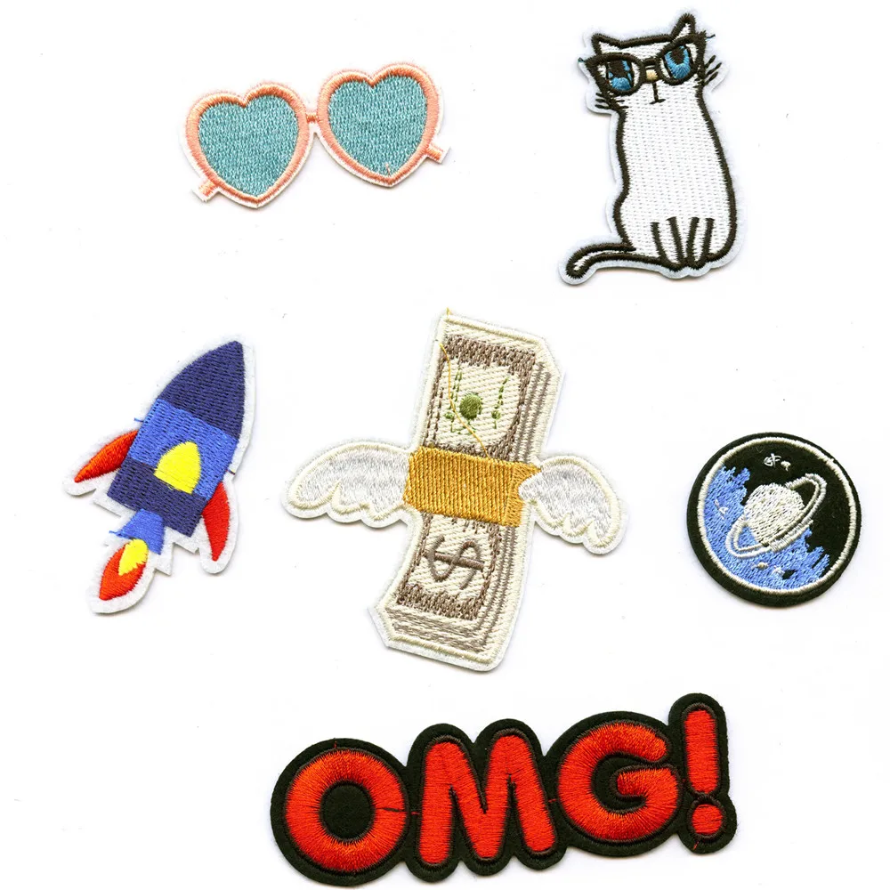 

DOUBLEHEE Science Animation Rockets Earth Embroidered Iron On Patches For Clothing New Design Beauty Patch Sticker Badges diy