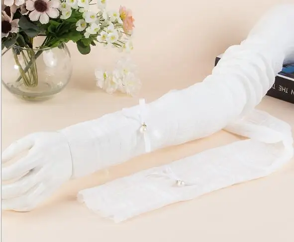 1 пара Женские сексуальные танцевальные костюмы для дискотеки вечерние кружевные длинные перчатки без пальцев теплые перчатки - Цвет: white