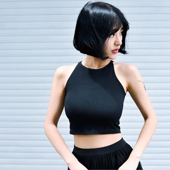

Woman's Solid Color Tank Tops Sleeveless Cropped Tops Sexy Fitness Bandage Short Tanks