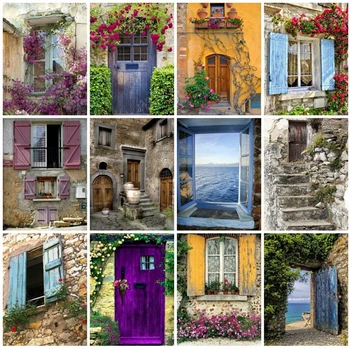 

DIY Diamond Embroidery Scenery Full Square Drill Rhinestone Diamond Painting Cross Stitch House Door Diamond Mosaic Landscape