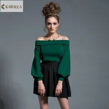2017 women spring fashion solid prints full lantern sleeve slash neck off the shoulder knitted shirt sexy vintage top D0571