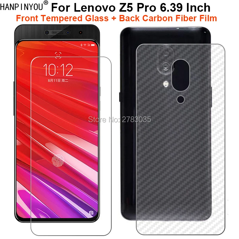 

For Lenovo Z5 Pro 6.39" 1 Set= Soft Back Carbon Fiber Film + Ultra Thin Clear Premium Tempered Glass Front Screen Protector