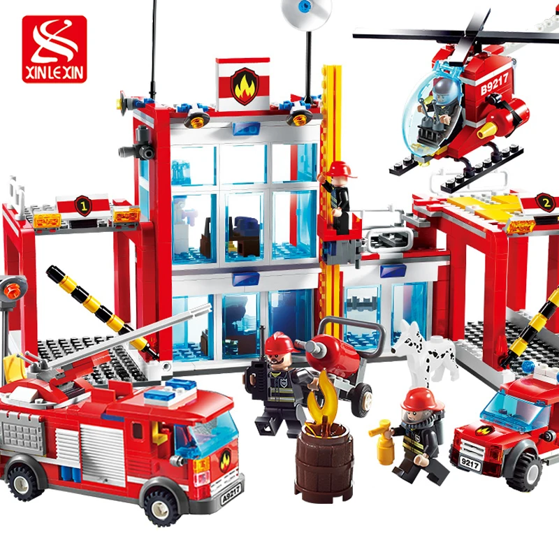 

xinlexin Building Blocks Fire Station Model Building Blocks 874pcs Bricks Block ABS Plastic Educational Toys For Children