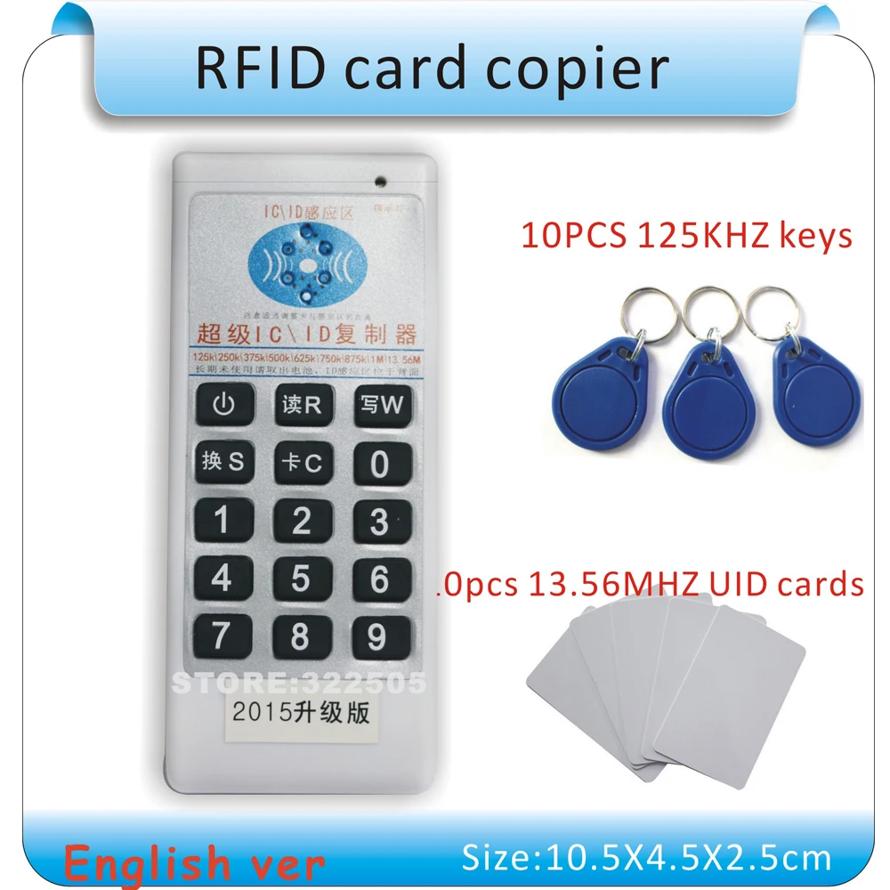 

Updated version English voice prompt 125KHz -13.56MHZ Handheld RFID Copier /IC card Duplicator +20pcs 125KHZ &13.56MHZ