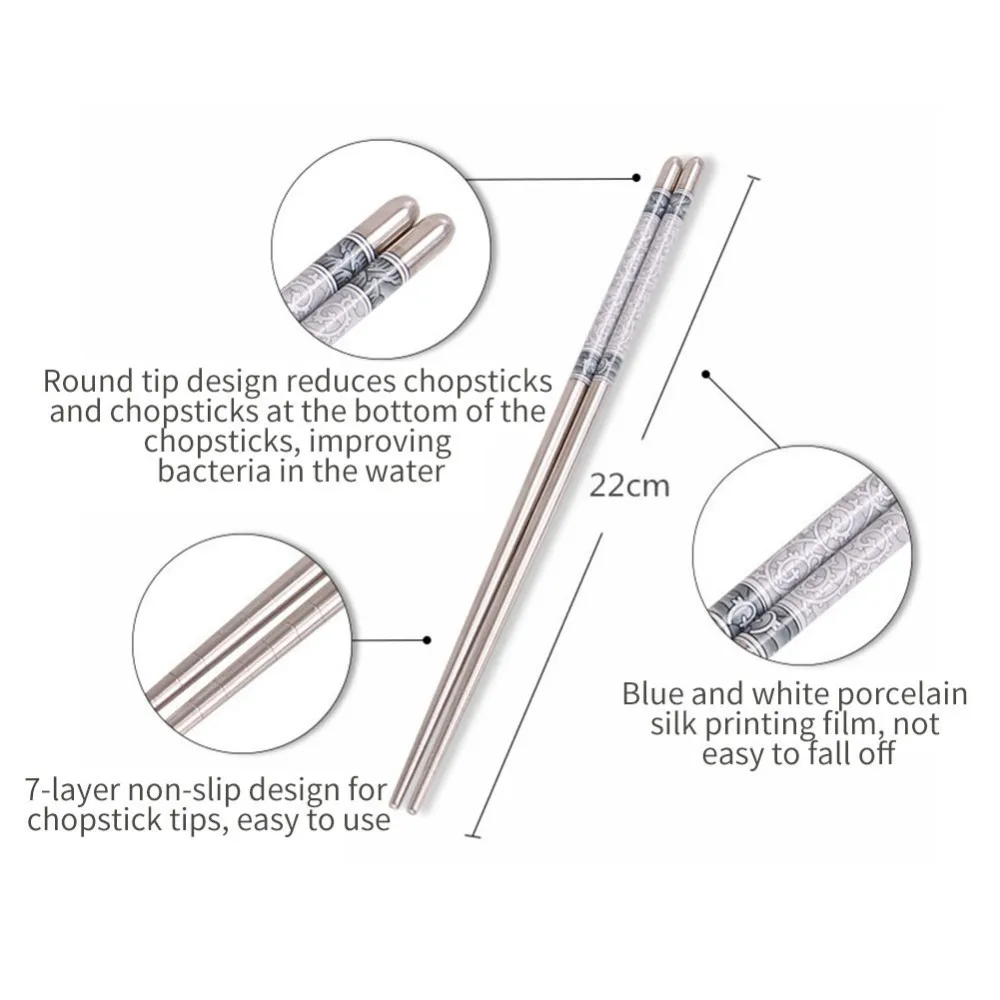 5 пара из нержавеющей стали посуда китайский стиль многоразовые палочки для еды посуда Серебристый Стальной противоскользящие бытовые металлические палочки для еды