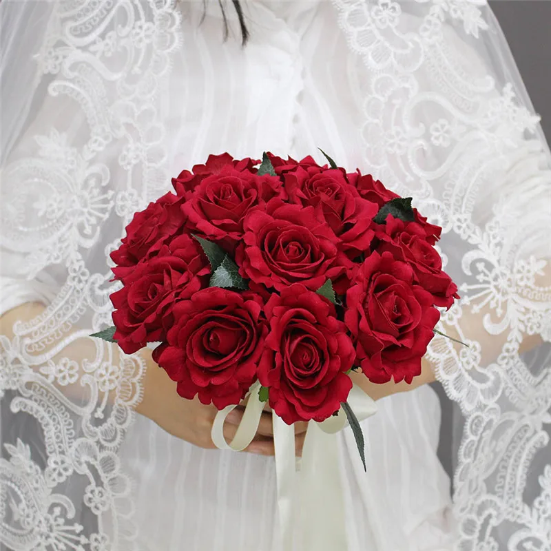 Реальные изображения искусственная красная роза Свадебный букет Красивые Свадебные аксессуары Свадебный букет de Mariage