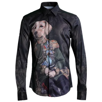 

Original Design Men Shirt Luxury Dog Printed Long Sleeve Mens Dress Shirts Camisa Masculina Mens Shirts Casual Slim Fit 3xl 4xl