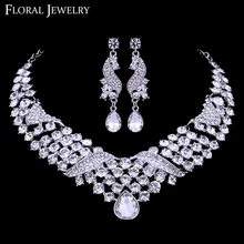 Мода Водослива Форма Rhinestone Свадьба Колье и Серьги Наборы для Женщин TL301