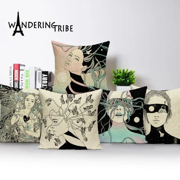 

Hot Sale Nordic Cushion Cover Black White Decorative Cushion Covers Custom Linen Throw Pillows Print Portrait Pillow Covers