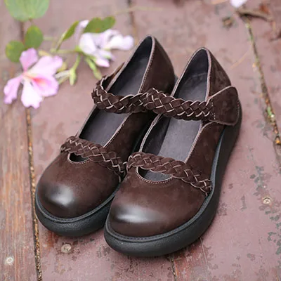 VALLU/ г., дизайн, женская обувь на плоской подошве, на платформе, ручная работа, плетение, смешанные цвета, круглый носок, натуральная кожа, женская обувь на плоской подошве - Цвет: Шоколад