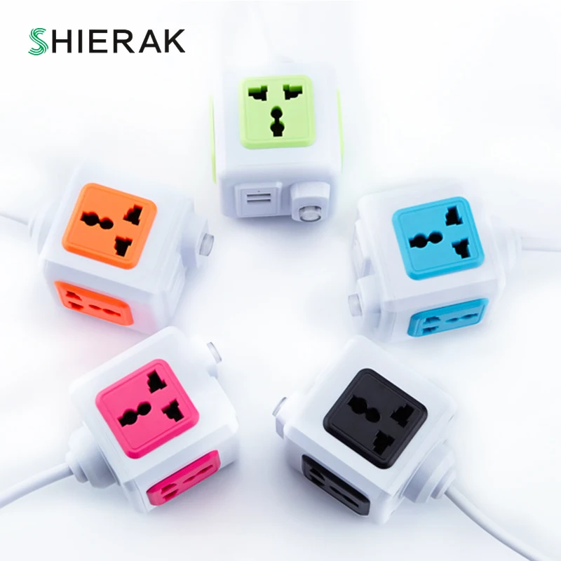 SHIERAK Универсальный Стандартный Magic Cube разъем 110-250 V 10A 4 розетки с 2 Порты usb 5 V 2A Удлинительный Кабель-адаптер 2 м 2500 Вт умный дом