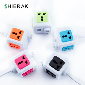 

SHIERAK Universal Standard Magic Cube Socket 110-250V 10A 4 Outlets With 2 USB Ports 5V 2A Adapter Extension Cable 2m 2500W Home