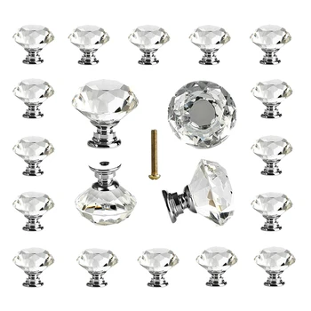 

25 Pcs Glass Cabinet Knobs Crystal Drawer Pulls Clear 30 Mm Diamond for Kitchen, Bathroom Cabinet, Dresser and Cupboard