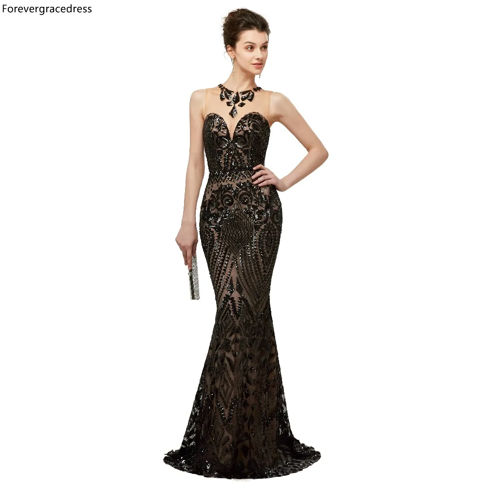 Платье с блестками Forevergracedress черное вечернее большого размера на заказ