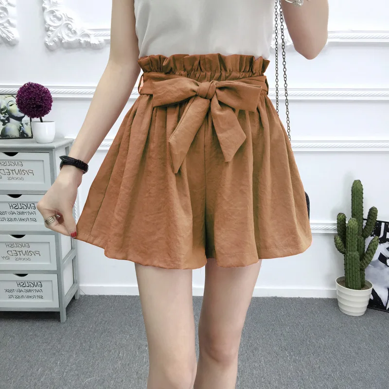 

High Waist Pants Female 2019 Summer New Korean Version Of The Solid Color Loose Bow Elastic Waist Casual Wide Leg Pants Women