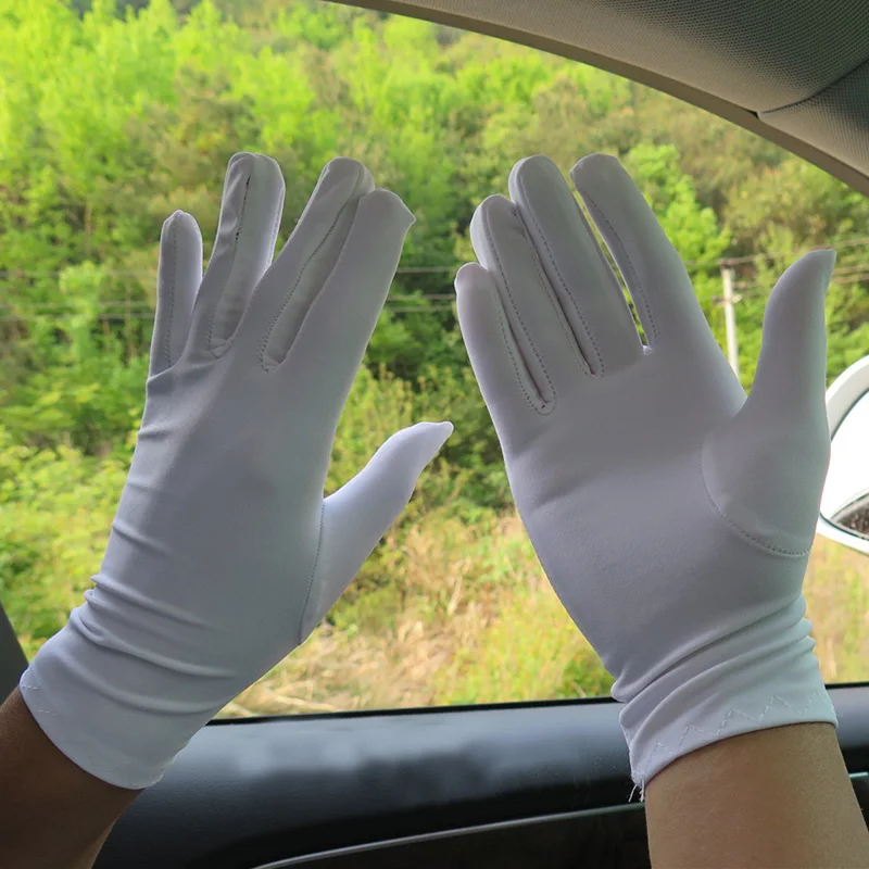 1 пара Весна Лето спандекс перчатки мужские черные белые этикет тонкие стрейч-перчатки танцевальные плотные белые ювелирные перчатки