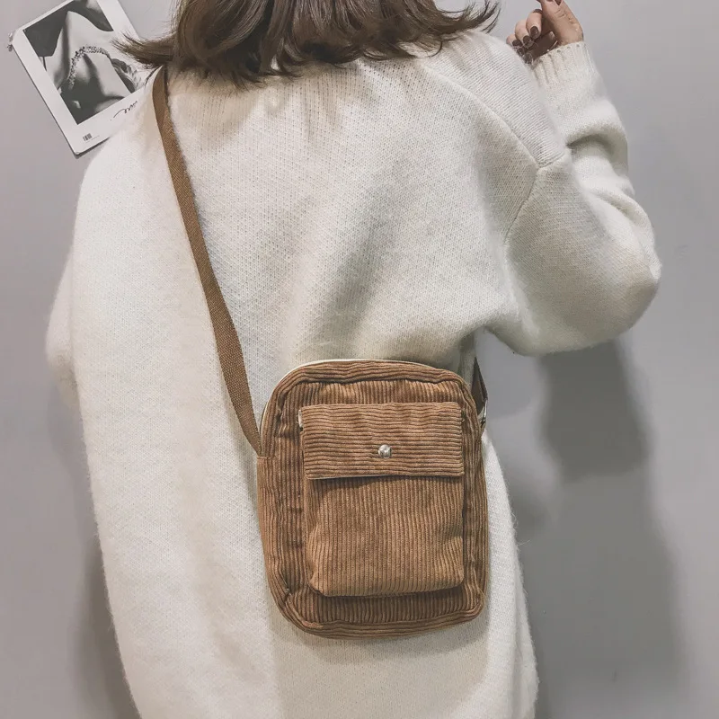 

Fashion Women Corduroy Mini Handbags 2019 New Hot School Students Hasp Solid Color Messenger Bags Flap Bags Shoulder Bags