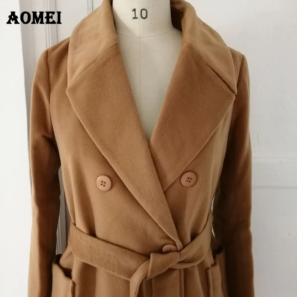 Женское длинное шерстяное пальто верблюжьего цвета с передним карманом, Офисная Женская рабочая одежда, верхняя одежда, твидовое новое осенне-весеннее пальто, накидка